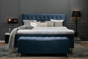 Royal Velvet Komplett Sängpaket 180x200 cm - Mörkblå med Låga Guldben - Möbler - Säng - Kontinentalsäng