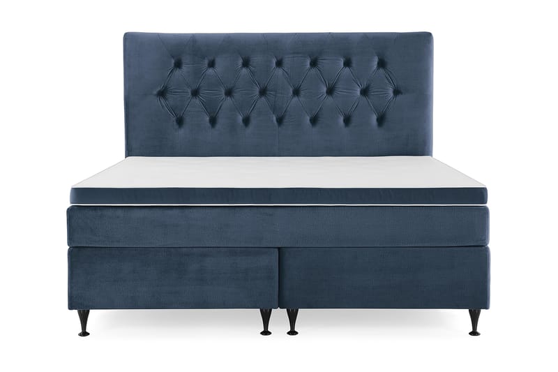 Royal Velvet Komplett Sängpaket 180x200 cm - Mörkblå med Låga Svarta Ben - Möbler - Säng - Komplett sängpaket