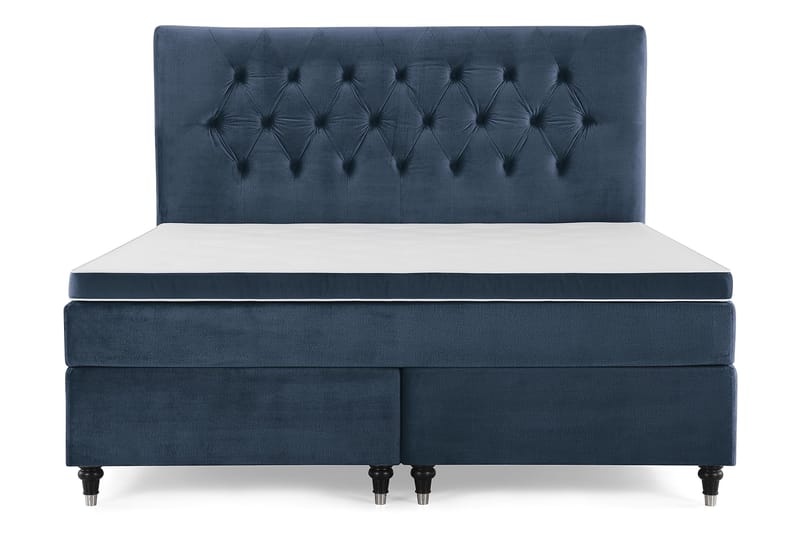 Royal Velvet Komplett Sängpaket 180x200 cm - Mörkblå med Svarvade Ben - Möbler - Säng - Kontinentalsäng