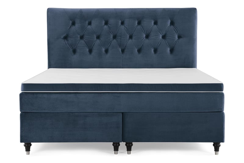 Royal Velvet Komplett Sängpaket 180x200 cm - Mörkblå med Svarvade Ben - Möbler - Säng - Komplett sängpaket