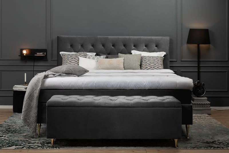 Royal Velvet Komplett Sängpaket 180x200 cm - Mörkgrå med Höga Rosében - Möbler - Säng - Komplett sängpaket