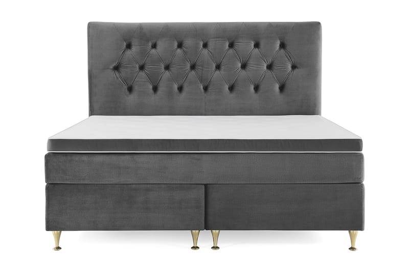 Royal Velvet Komplett Sängpaket 180x200 cm - Mörkgrå med Låga Guldben - Möbler - Säng - Kontinentalsäng