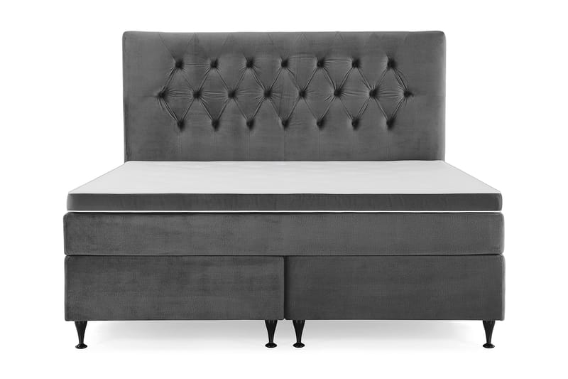 Royal Velvet Komplett Sängpaket 180x200 cm - Mörkgrå med Låga Svarta Ben - Möbler - Säng - Komplett sängpaket