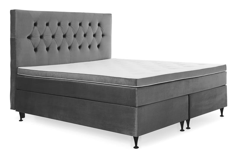 Royal Velvet Komplett Sängpaket 180x200 cm - Mörkgrå med Låga Svarta Ben - Möbler - Säng - Komplett sängpaket
