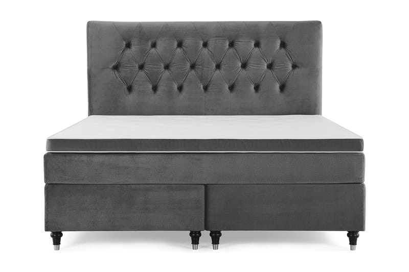 Royal Velvet Komplett Sängpaket 180x200 cm, Mörkgrå med Svarvade Ben