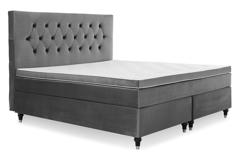 Royal Velvet Komplett Sängpaket 180x200 cm - Mörkgrå med Svarvade Ben - Möbler - Säng - Komplett sängpaket