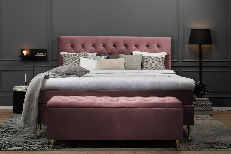 Royal Velvet Komplett Sängpaket 180x200 cm - Rosa med Höga Guldben - Möbler - Säng - Kontinentalsäng