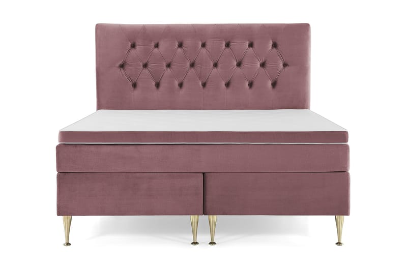 Royal Velvet Komplett Sängpaket 180x200 cm - Rosa med Höga Guldben - Möbler - Säng - Kontinentalsäng