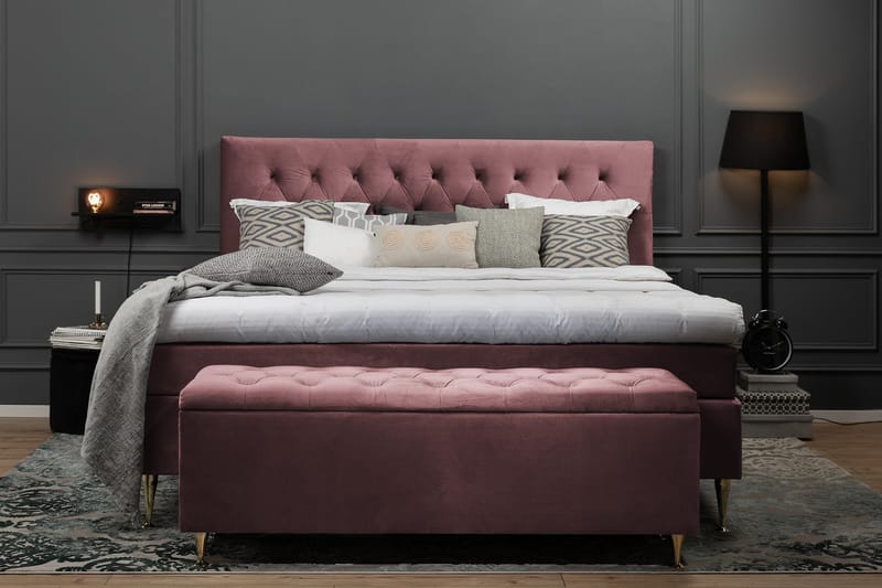 Royal Velvet Komplett Sängpaket 180x200 cm - Rosa med Höga Rosében - Möbler - Säng - Kontinentalsäng