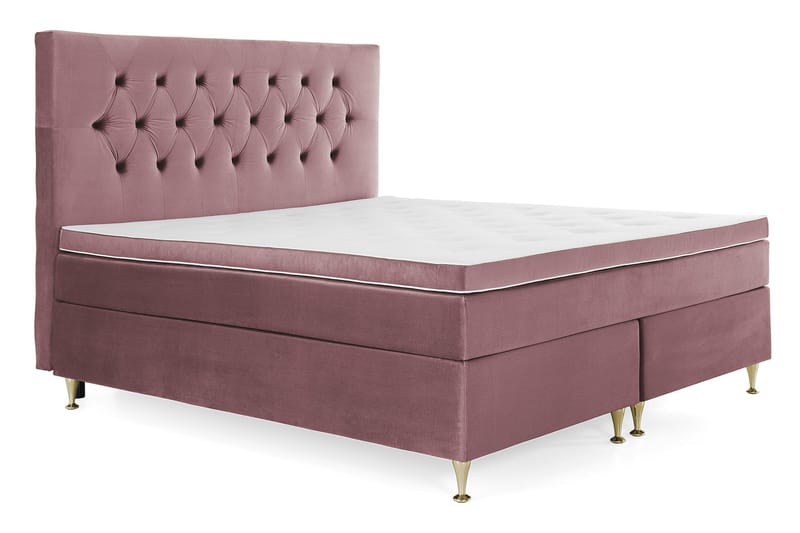 Royal Velvet Komplett Sängpaket 180x200 cm - Rosa med Låga Guldben - Möbler - Säng - Kontinentalsäng