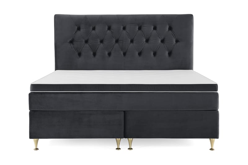 Royal Velvet Komplett Sängpaket 180x200 cm - Svart med Låga Guldben - Möbler - Säng - Komplett sängpaket