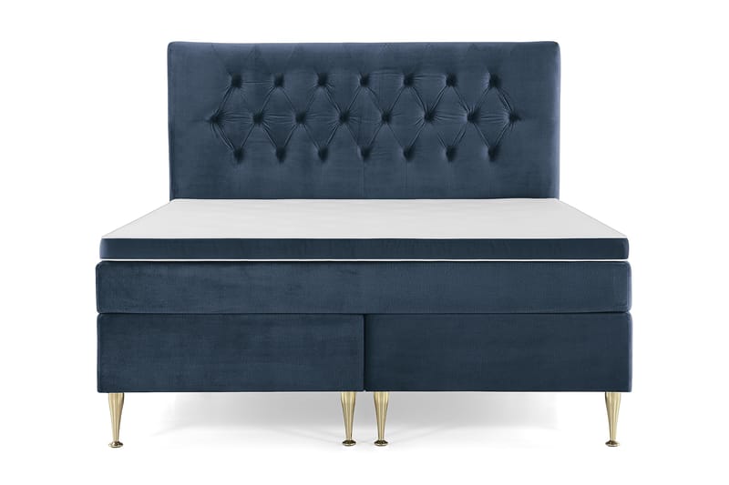 Royal Velvet Komplett Sängpaket 180x200 - Mörkblå med Höga Guldben - Komplett sängpaket - Kontinentalsäng - Dubbelsäng
