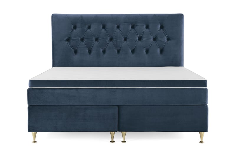 Royal Velvet Komplett Sängpaket 180x200 - Mörkblå med Låga Guldben - Komplett sängpaket - Kontinentalsäng - Dubbelsäng