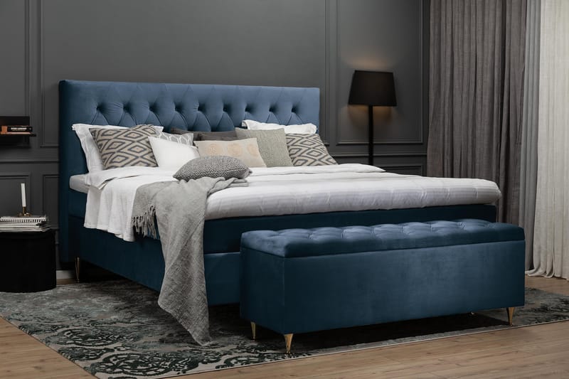 Royal Velvet Komplett Sängpaket 180x200 - Mörkblå med Låga Silverben - Komplett sängpaket - Kontinentalsäng - Dubbelsäng