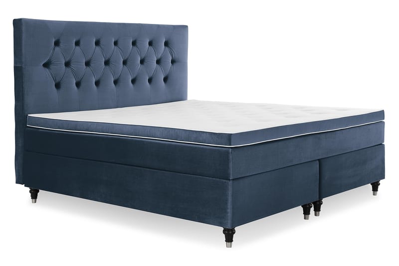 Royal Velvet Komplett Sängpaket 180x200 - Mörkblå med Svarvade Ben - Komplett sängpaket - Kontinentalsäng - Dubbelsäng