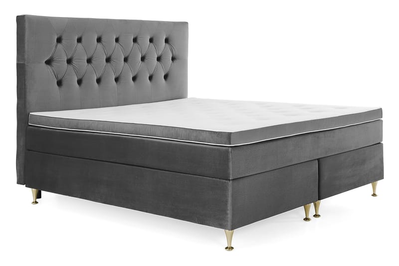 Royal Velvet Komplett Sängpaket 180x200 - Mörkgrå med Låga Guldben - Komplett sängpaket - Kontinentalsäng - Dubbelsäng
