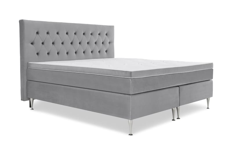 Royal Velvet Komplett Sängpaket 210x210 cm - Ljusgrå med Höga Silverben - Möbler - Säng - Komplett sängpaket