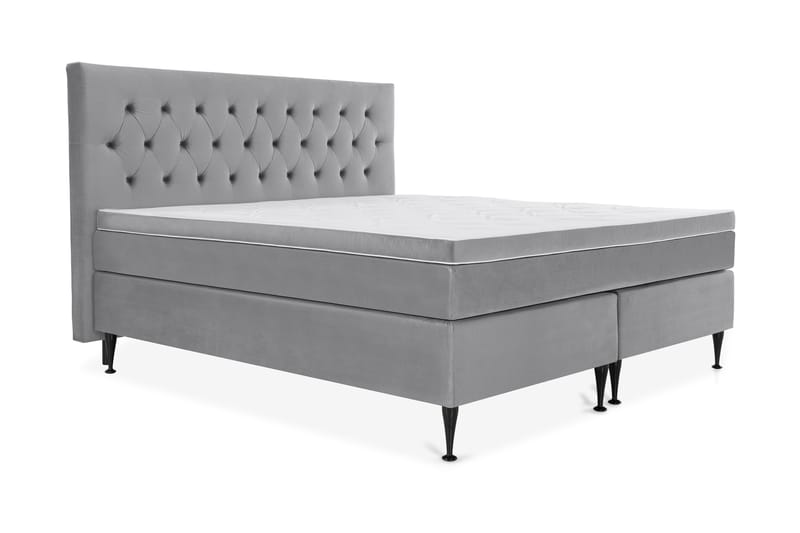 Royal Velvet Komplett Sängpaket 210x210 cm - Ljusgrå med Höga Svarta Ben - Möbler - Säng - Komplett sängpaket