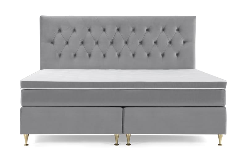 Royal Velvet Komplett Sängpaket 210x210 cm - Ljusgrå med Låga Guldben - Möbler - Säng - Komplett sängpaket