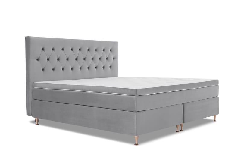 Royal Velvet Komplett Sängpaket 210x210 cm - Ljusgrå med Låga Roséguld ben - Möbler - Säng - Kontinentalsäng