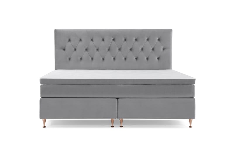 Royal Velvet Komplett Sängpaket 210x210 cm - Ljusgrå med Låga Roséguld ben - Möbler - Säng - Komplett sängpaket