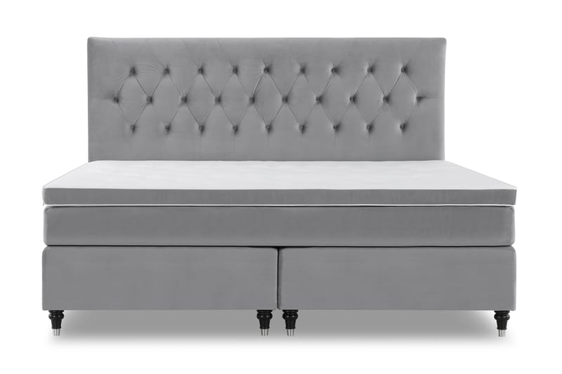 Royal Velvet Komplett Sängpaket 210x210 cm - Ljusgrå med Svarvade Ben - Möbler - Säng - Komplett sängpaket