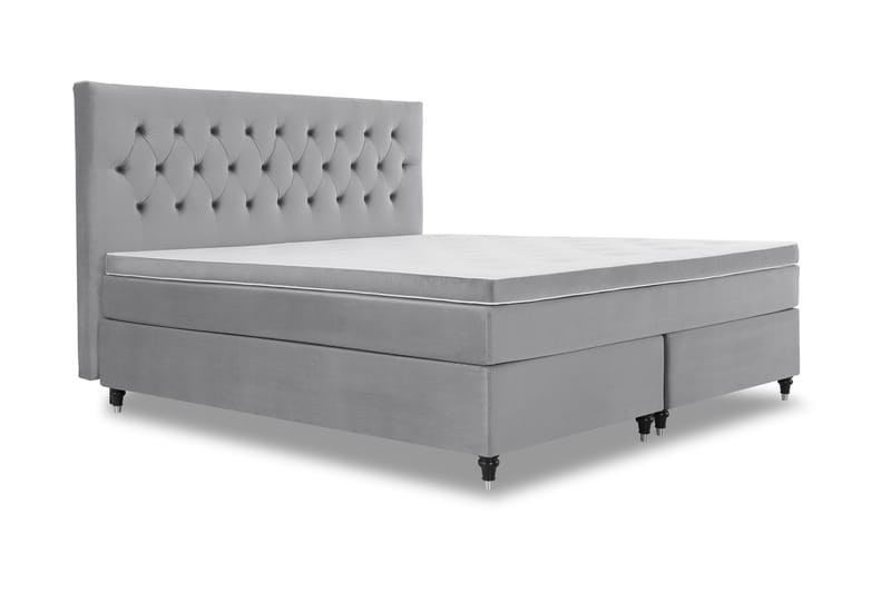 Royal Velvet Komplett Sängpaket 210x210 cm - Ljusgrå med Svarvade Ben - Möbler - Säng - Kontinentalsäng