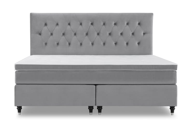 Royal Velvet Komplett Sängpaket 210x210 cm, Ljusgrå med Svarvade Ben