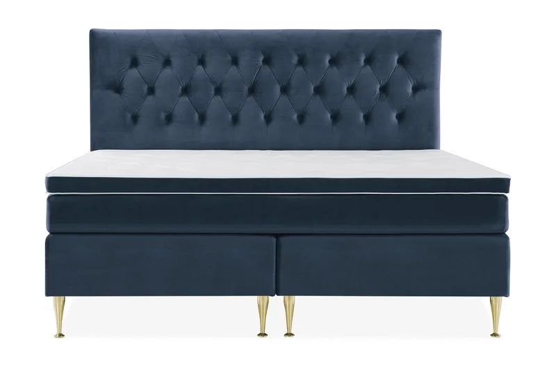 Royal Velvet Komplett Sängpaket 210x210 cm - Mörkblå med Höga Guldben - Möbler - Säng - Kontinentalsäng