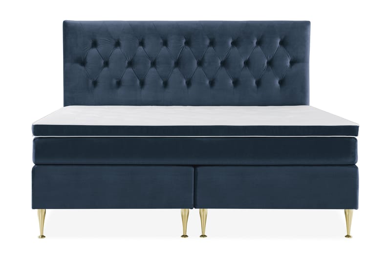 Royal Velvet Komplett Sängpaket 210x210 cm - Mörkblå med Höga Guldben - Möbler - Säng - Kontinentalsäng