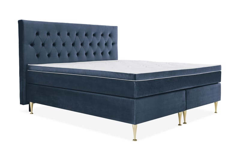 Royal Velvet Komplett Sängpaket 210x210 cm - Mörkblå med Höga Guldben - Möbler - Säng - Kontinentalsäng