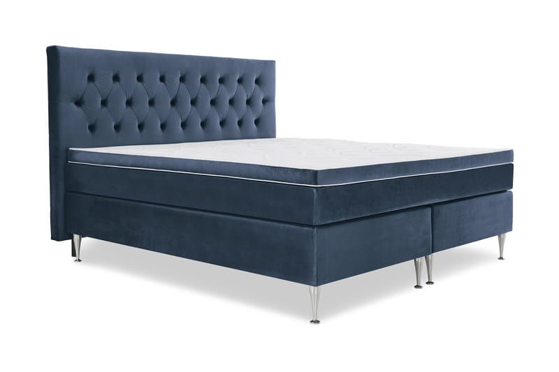Royal Velvet Komplett Sängpaket 210x210 cm - Mörkblå med Höga Silverben - Möbler - Säng - Komplett sängpaket