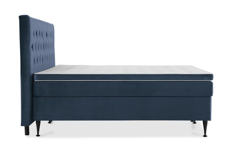 Royal Velvet Komplett Sängpaket 210x210 cm - Mörkblå med Höga Svarta Ben - Möbler - Säng - Kontinentalsäng
