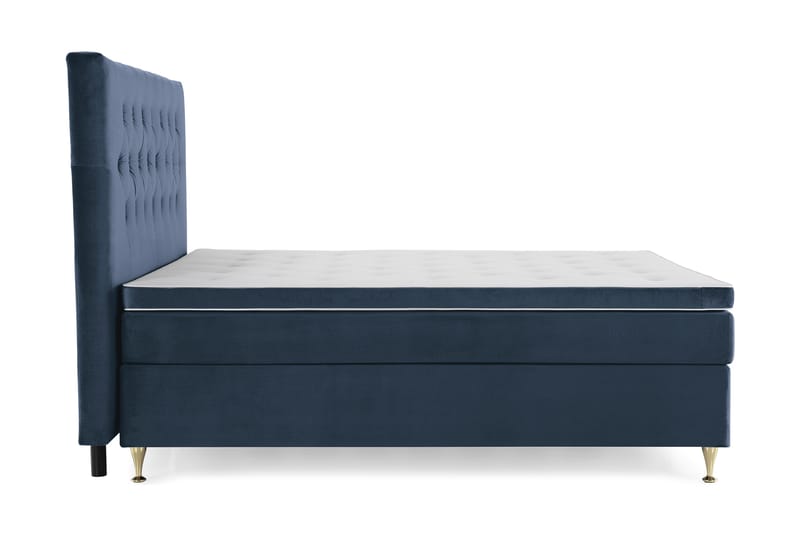 Royal Velvet Komplett Sängpaket 210x210 cm - Mörkblå med Låga Guldben - Möbler - Säng - Kontinentalsäng