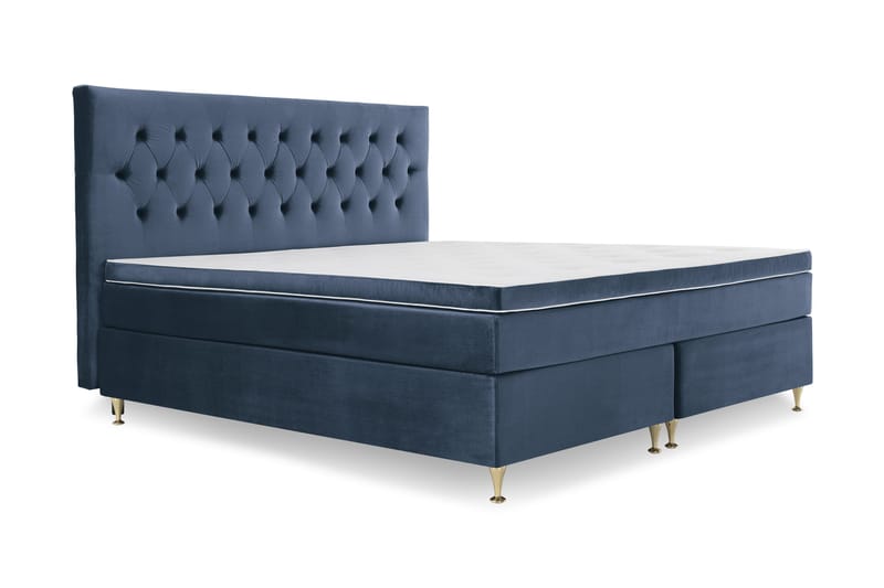 Royal Velvet Komplett Sängpaket 210x210 cm - Mörkblå med Låga Guldben - Möbler - Säng - Kontinentalsäng
