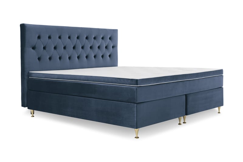 Royal Velvet Komplett Sängpaket 210x210 cm - Mörkblå med Låga Guldben - Möbler - Säng - Kontinentalsäng
