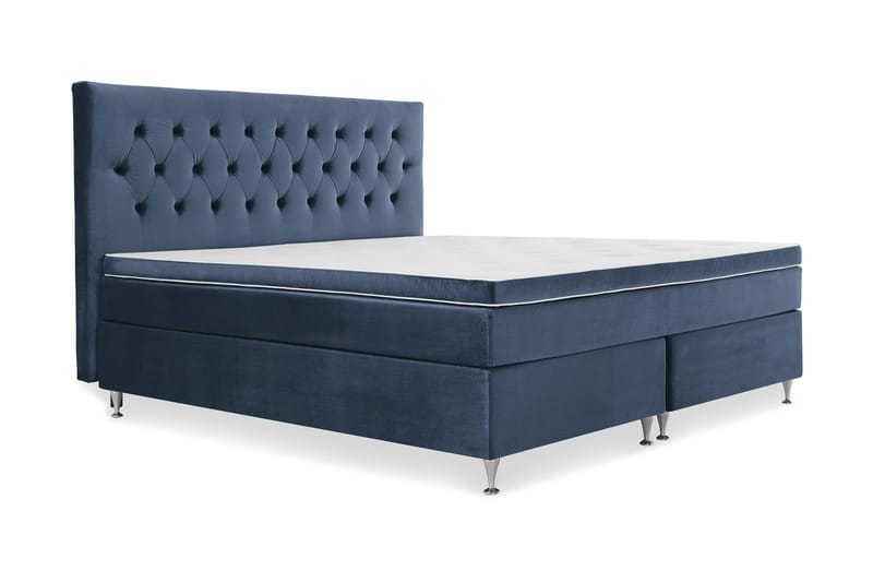 Royal Velvet Komplett Sängpaket 210x210 cm - Mörkblå med Låga Silverben - Möbler - Säng - Kontinentalsäng