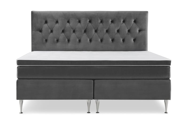 Royal Velvet Komplett Sängpaket 210x210 cm, Mörkgrå med Höga Silverben
