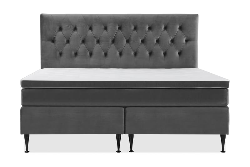 Royal Velvet Komplett Sängpaket 210x210 cm - Mörkgrå med Höga Svarta Ben - Möbler - Säng - Komplett sängpaket