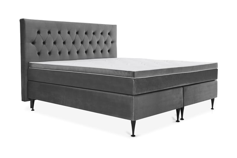Royal Velvet Komplett Sängpaket 210x210 cm - Mörkgrå med Höga Svarta Ben - Möbler - Säng - Komplett sängpaket
