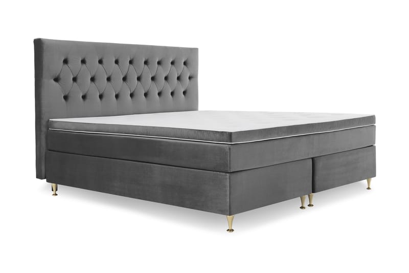 Royal Velvet Komplett Sängpaket 210x210 cm - Mörkgrå med Låga Guldben - Möbler - Säng - Komplett sängpaket