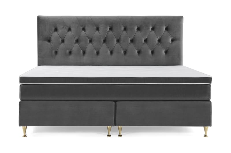 Royal Velvet Komplett Sängpaket 210x210 cm - Mörkgrå med Låga Guldben - Möbler - Säng - Kontinentalsäng