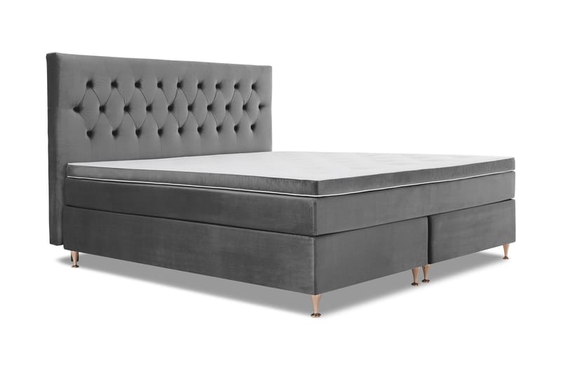 Royal Velvet Komplett Sängpaket 210x210 cm - Mörkgrå med Låga Rosében - Möbler - Säng - Kontinentalsäng