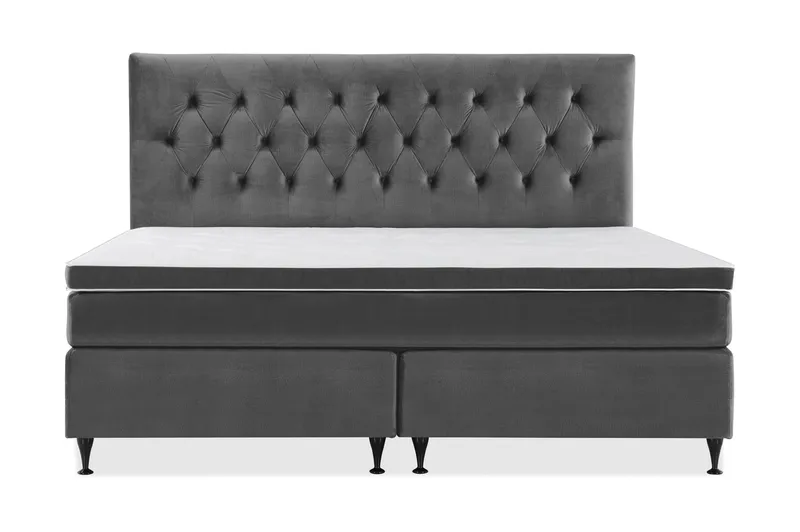 Royal Velvet Komplett Sängpaket 210x210 cm - Mörkgrå med Låga Svarta Ben - Möbler - Säng - Kontinentalsäng