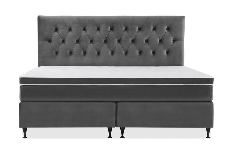 Royal Velvet Komplett Sängpaket 210x210 cm - Mörkgrå med Låga Svarta Ben - Möbler - Säng - Komplett sängpaket