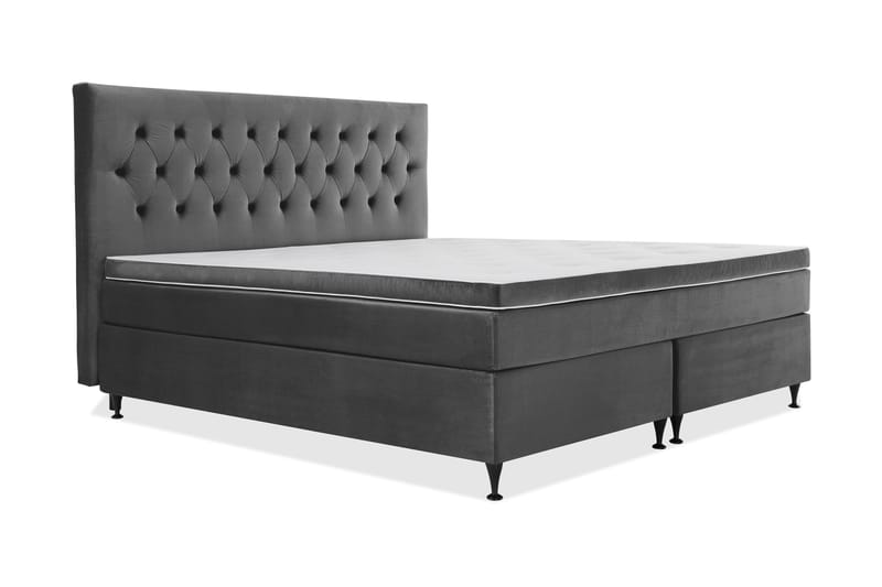 Royal Velvet Komplett Sängpaket 210x210 cm - Mörkgrå med Låga Svarta Ben - Möbler - Säng - Kontinentalsäng
