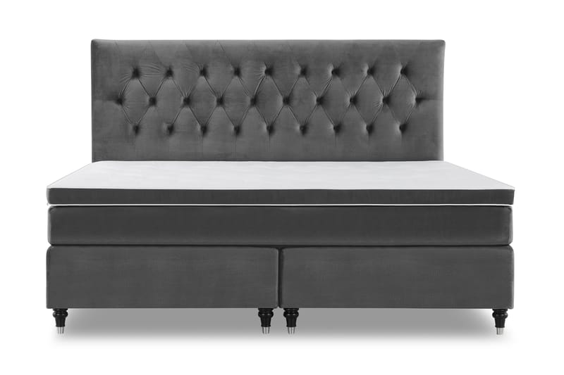 Royal Velvet Komplett Sängpaket 210x210 cm - Mörkgrå med Svarvade Ben - Möbler - Säng - Kontinentalsäng
