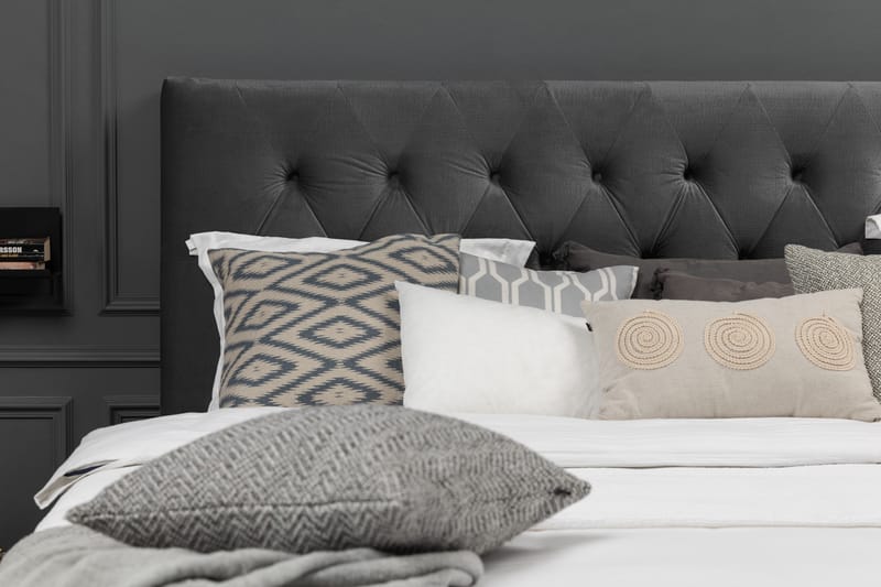 Royal Velvet Komplett Sängpaket 210x210 cm - Mörkgrå med Svarvade Ben - Möbler - Säng - Kontinentalsäng