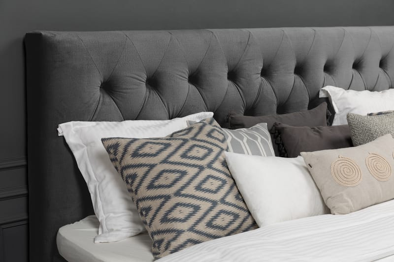 Royal Velvet Komplett Sängpaket 210x210 cm - Mörkgrå med Svarvade Ben - Möbler - Säng - Kontinentalsäng