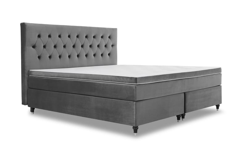 Royal Velvet Komplett Sängpaket 210x210 cm - Mörkgrå med Svarvade Ben - Möbler - Säng - Kontinentalsäng
